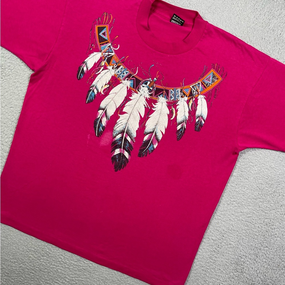 Vintage 90s Native American western southwest Feather T-shirt